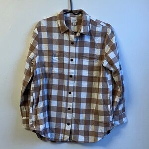 J. Crew Unisex Brown and White Checkered Shirt